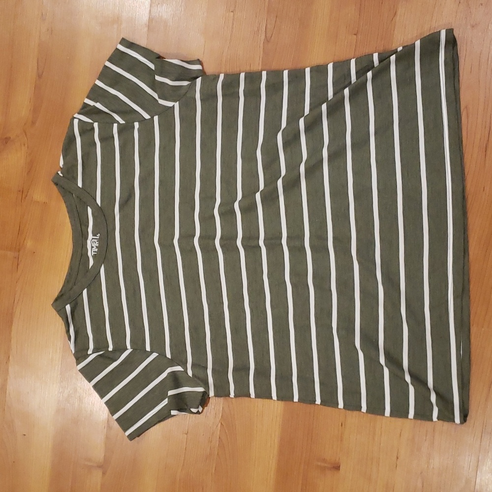 Time & Tru Green & White Striped T Shirt